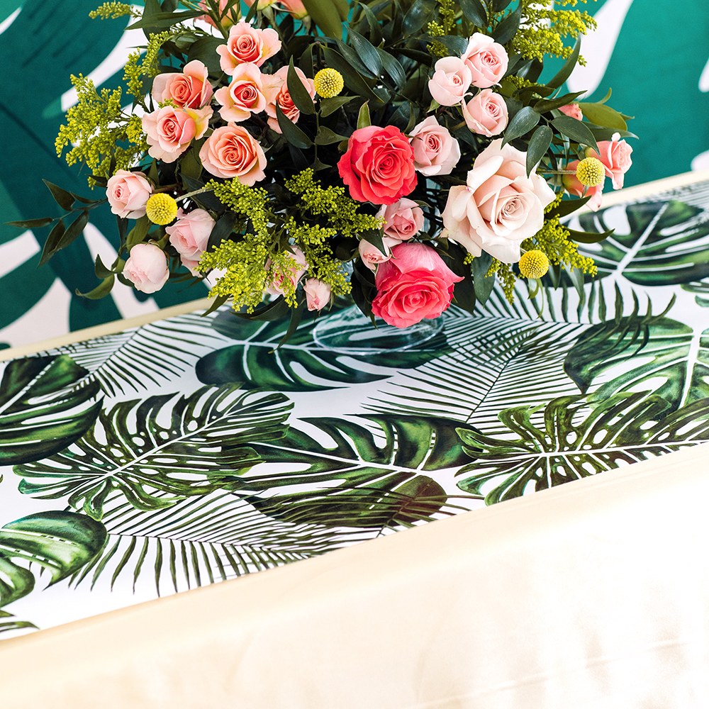 Chemin de table feuillage tropical monstera
