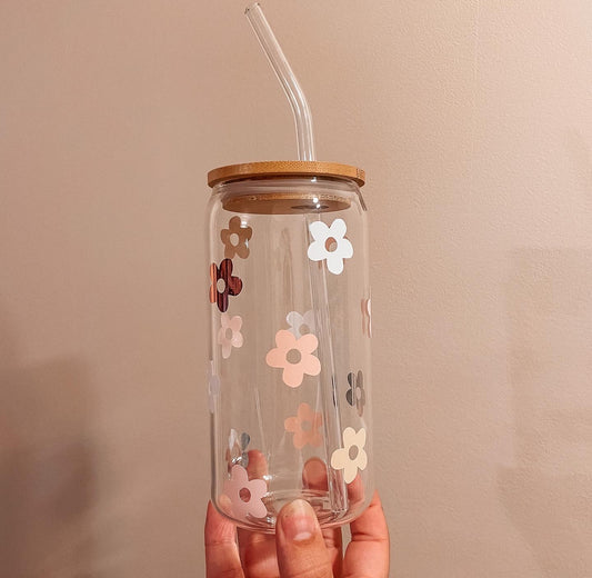 Verre canette fleurs