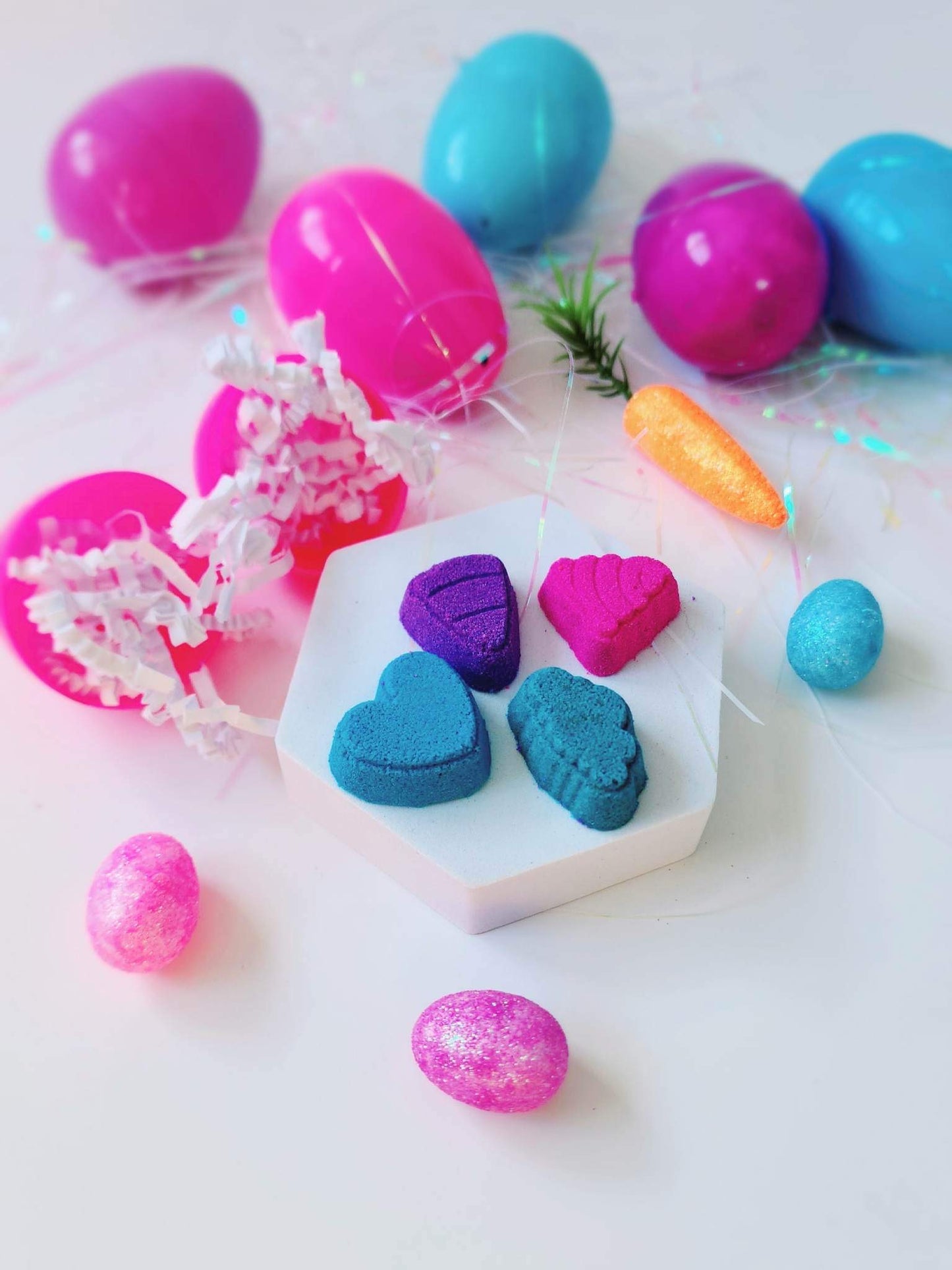 Oeuf remplis de bombes de bain couleurs variées