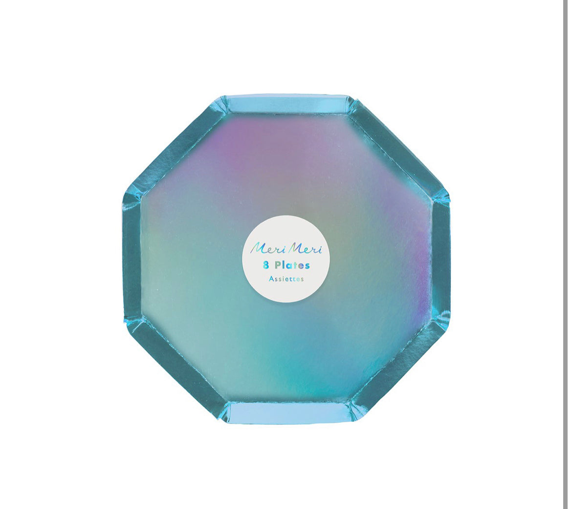 Assiettes bleu holographiques petite