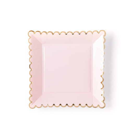 Assiettes carrées festonnées rose blush - grandes