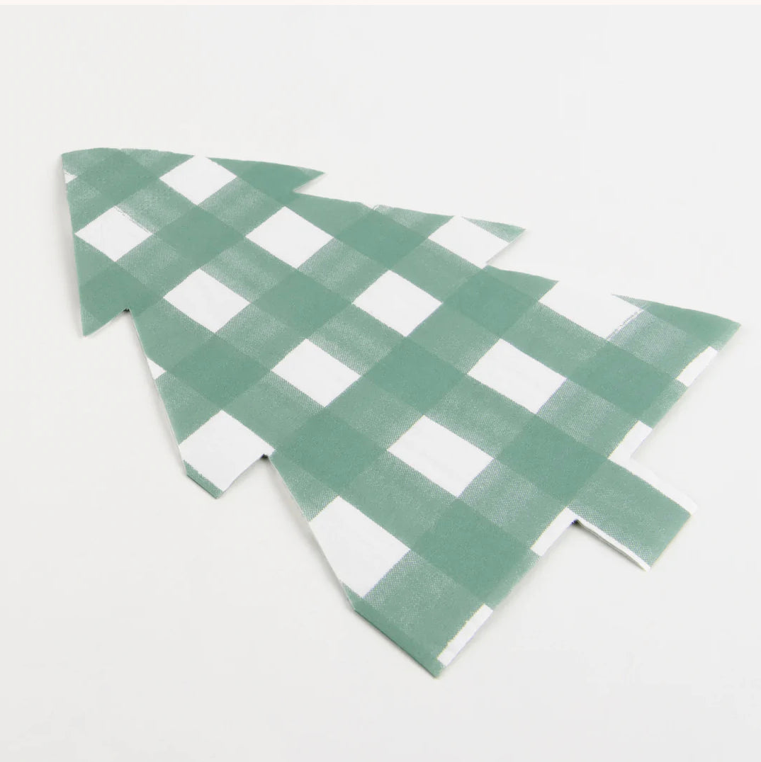 20 Serviettes En Papier Forme Sapin De Noël - 33x33 Cm - 3 Plis Ouate - Rouge Et Blanc - Pour Tables De Fêtes