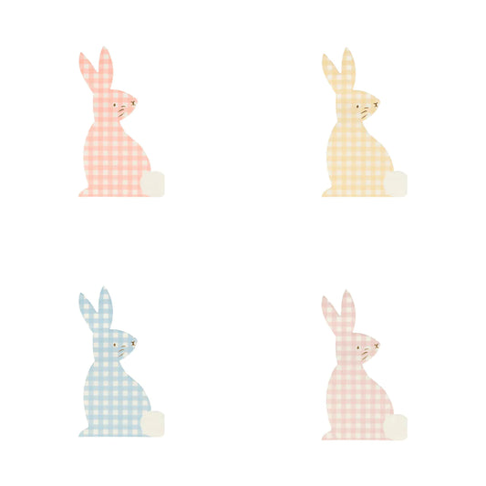 Serviettes de fête en papier gingham lapin de Pâques